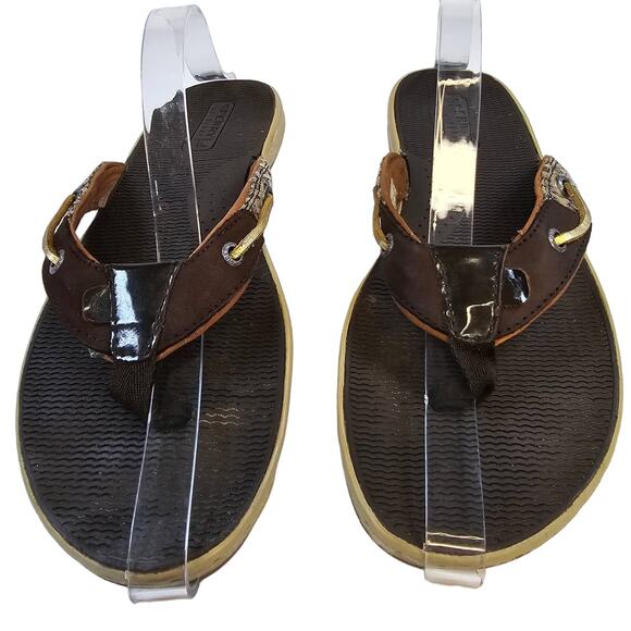 SPERRY Flip-flops Sandals Brown Leopard Leather size 9 M - Picture 4 of 7